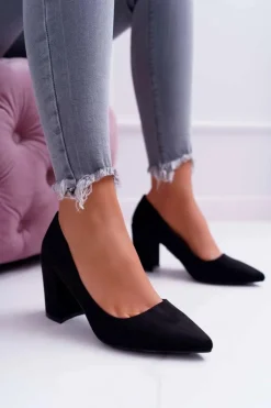 Czółenka Damskie Na Słupku Zamszowe Czarne Neshka