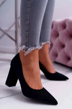 Czółenka Damskie Na Słupku Zamszowe Czarne Clarina