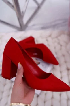 Czółenka Damskie Na Słupku Zamszowe Czerwone Neshka