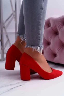 Czółenka Damskie Na Słupku Zamszowe Czerwone Neshka