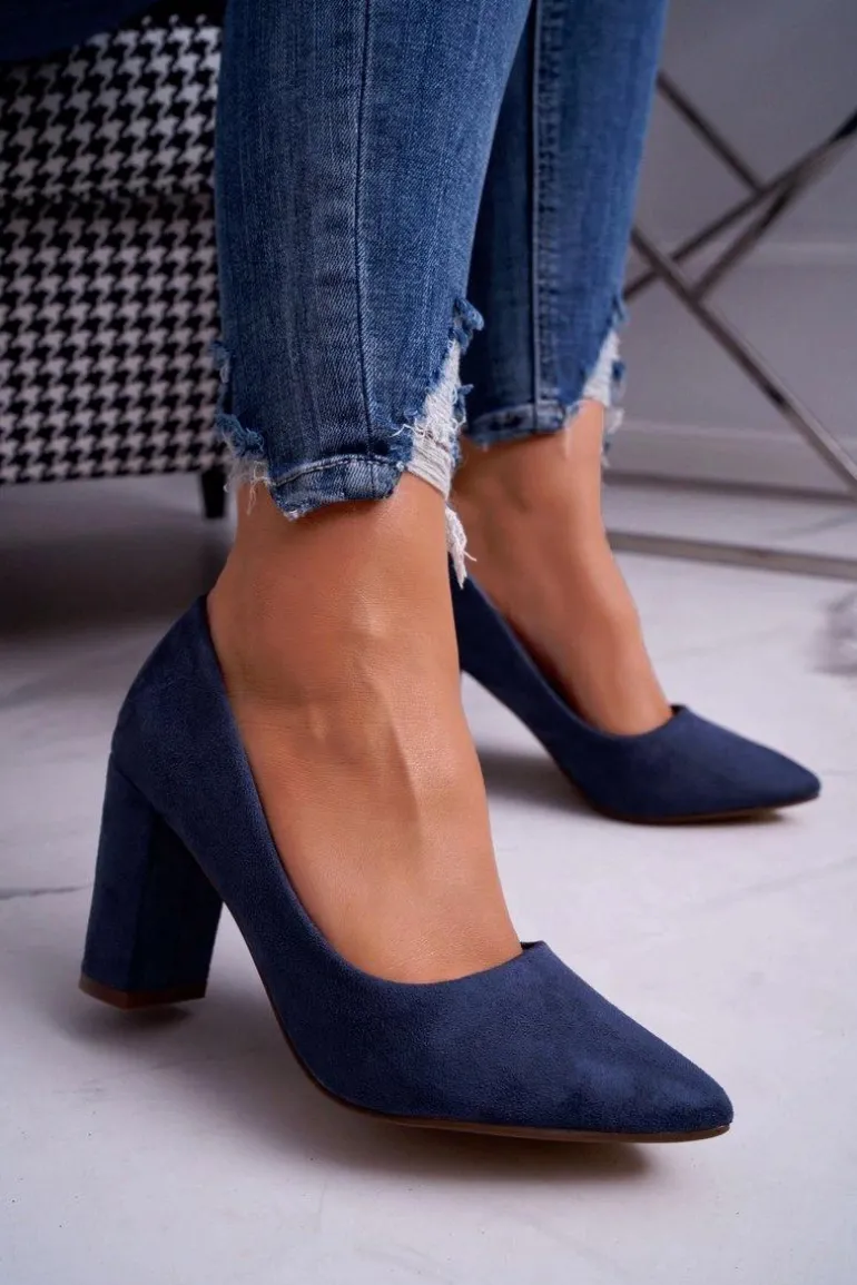 Czółenka Damskie Na Słupku Zamszowe Granatowe Florena