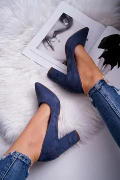 Czółenka Damskie Na Słupku Zamszowe Granatowe Florena