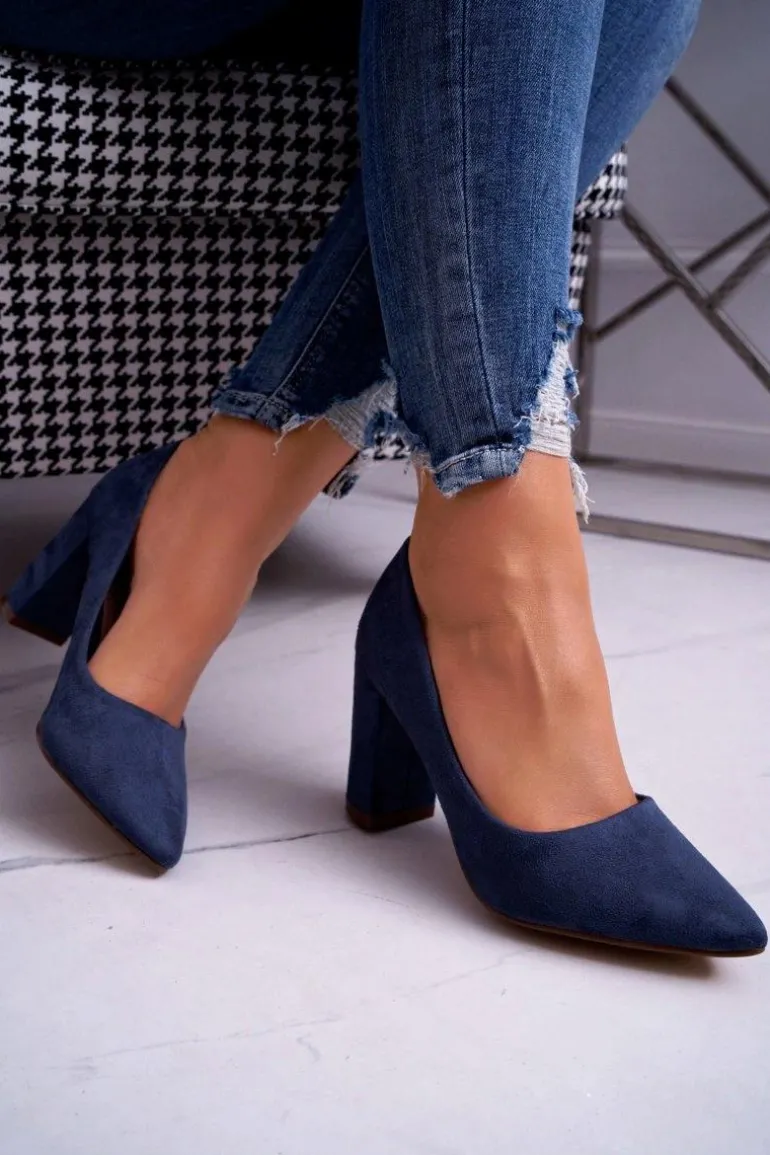 Czółenka Damskie Na Słupku Zamszowe Granatowe Florena