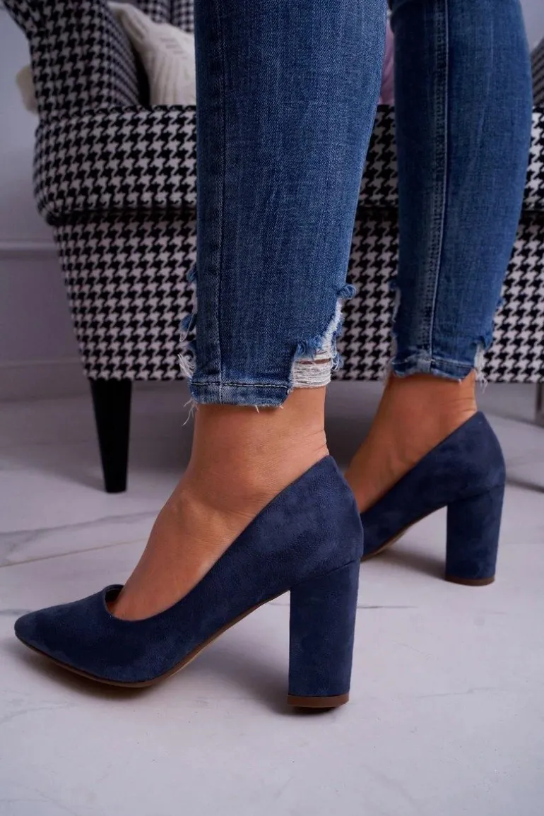 Czółenka Damskie Na Słupku Zamszowe Granatowe Florena