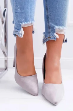 Czółenka Damskie Na Słupku Zamszowe Szare Strawberry