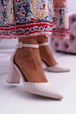 Czółenka Damskie Na Słupku Zamszowe Beżowe Harye