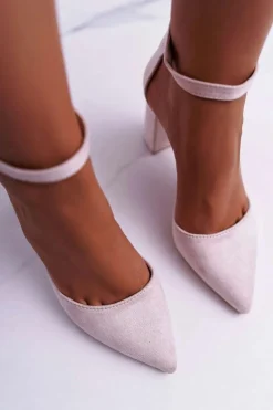 Czółenka Damskie Na Słupku Zamszowe Beżowe Harye