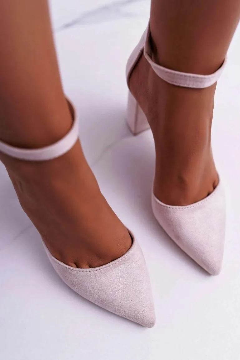 Czółenka Damskie Na Słupku Zamszowe Beżowe Harye