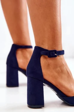 Czółenka Damskie Na Słupku Zamszowe Granatowe Harye