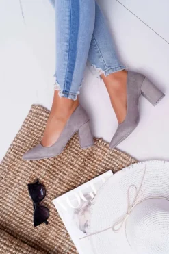 Czółenka Damskie Na Słupku Zamszowe Szare Neshka