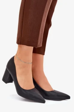 Czółenka Damskie Na Słupku Ze Szpiczastym Noskiem Czarne Deonira