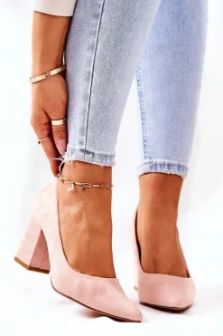 Czółenka Damskie Na Słupku Zamszowe Różowe Florena