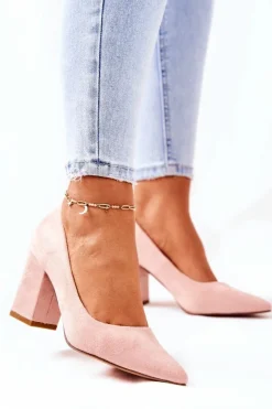 Czółenka Damskie Na Słupku Zamszowe Różowe Florena