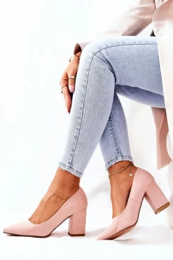 Czółenka Damskie Na Słupku Zamszowe Różowe Florena