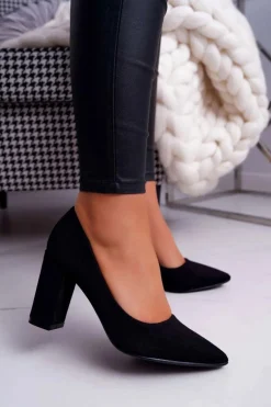 Czółenka Damskie Na Słupku Zamszowe Czarne Florena