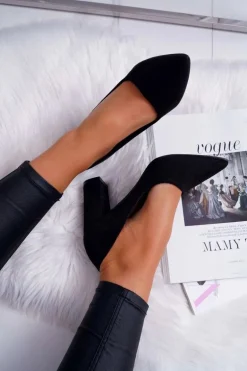 Czółenka Damskie Na Słupku Zamszowe Czarne Florena