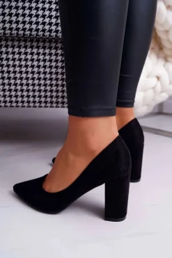 Czółenka Damskie Na Słupku Zamszowe Czarne Florena