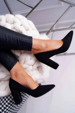 Czółenka Damskie Na Słupku Zamszowe Czarne Florena