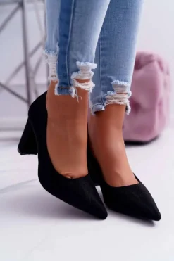 Czółenka Damskie Na Słupku Zamszowe Czarne Eriela