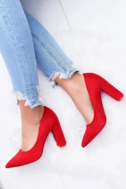 Czółenka Damskie Na Słupku Zamszowe Czerwone Strawberry