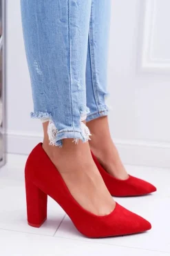 Czółenka Damskie Na Słupku Zamszowe Czerwone Strawberry