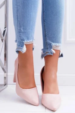 Czółenka Damskie Na Słupku Zamszowe Różowe Strawberry