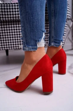 Czółenka Damskie Na Słupku Zamszowe Czerwone Florena