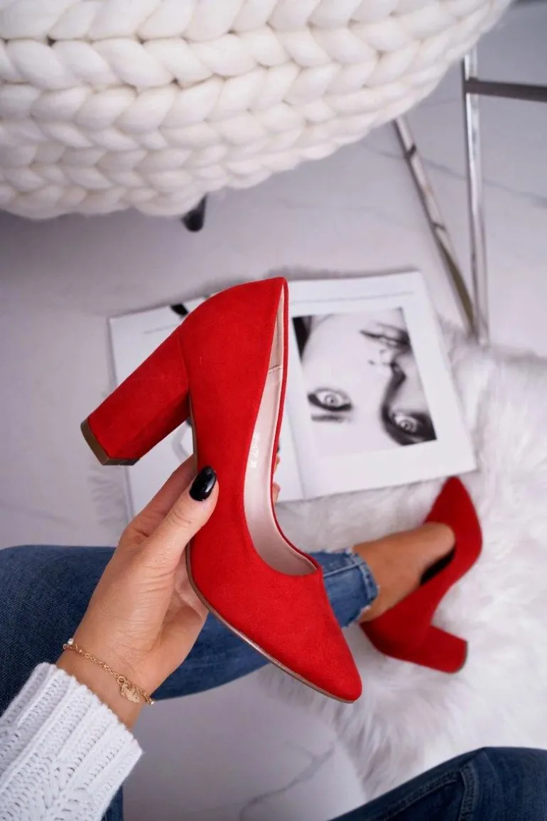 Czółenka Damskie Na Słupku Zamszowe Czerwone Florena