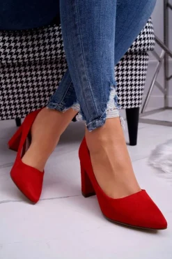 Czółenka Damskie Na Słupku Zamszowe Czerwone Florena