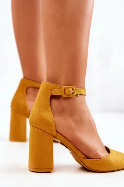 Czółenka Damskie Na Słupku Zamszowe Żółte Harye