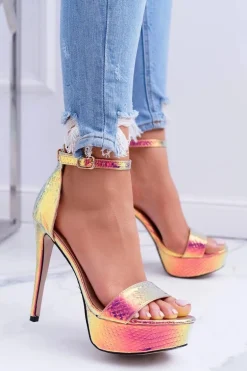 Czółenka Damskie Na Szpilce Platformie Benzynowe Złote ShakeIt