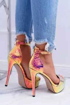 Czółenka Damskie Na Szpilce Platformie Benzynowe Złote ShakeIt