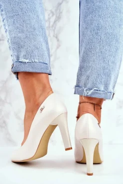 Czółenka Damskie Perłowe Na Słupku Sergio Leone Beżowe Campbell