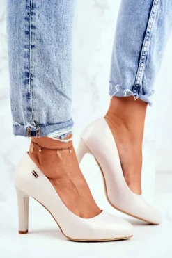 Czółenka Damskie Perłowe Na Słupku Sergio Leone Beżowe Campbell