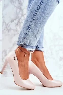 Czółenka Damskie Perłowe Na Słupku Sergio Leone Pudrowy Róż Campbell