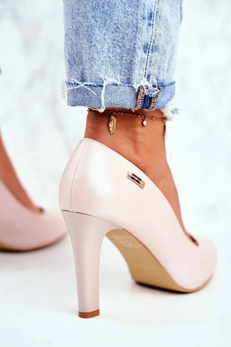 Czółenka Damskie Perłowe Na Słupku Sergio Leone Pudrowy Róż Campbell