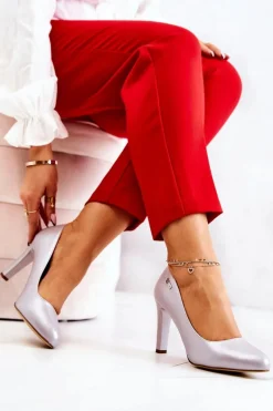 Czółenka Damskie Perłowe Na Słupku Sergio Leone Srebrne Campbell