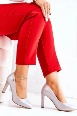 Czółenka Damskie Perłowe Na Słupku Sergio Leone Srebrne Campbell