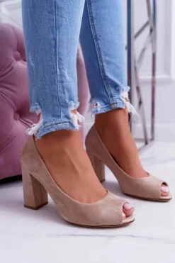 Czółenka Damskie Sergio Leone Odkryte Palce PB133 Beżowe Fani