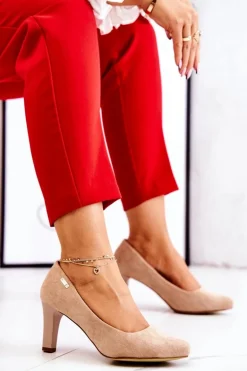 Czółenka Damskie Sergio Leone Beżowe Zamszowe Orsola