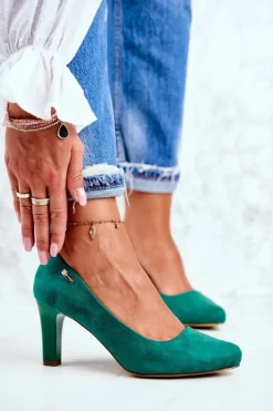 Czółenka Damskie Sergio Leone Zielone Zamszowe Orsola