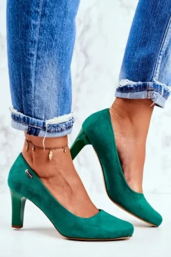 Czółenka Damskie Sergio Leone Zielone Zamszowe Orsola