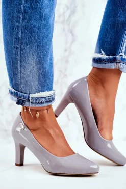 Czółenka damskie Sergio Leone Szare Lakierowane Orsola