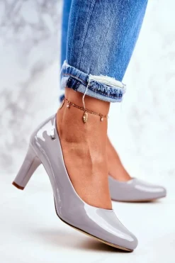 Czółenka damskie Sergio Leone Szare Lakierowane Orsola