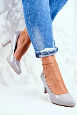 Czółenka damskie Sergio Leone Szare Lakierowane Orsola