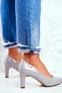 Czółenka damskie Sergio Leone Szare Lakierowane Orsola