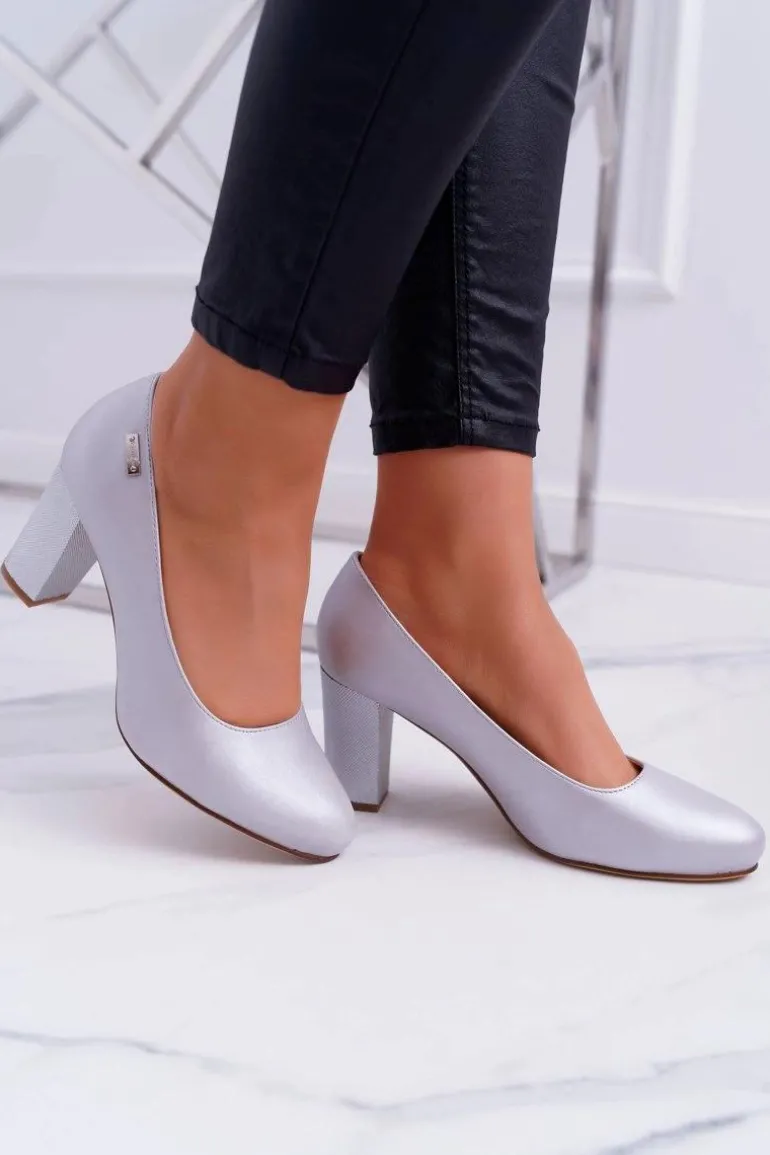 Czółenka Damskie Sergio Leone PB130 Srebrna Perła Amber