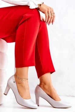 Czółenka Damskie Sergio Leone Srebrne Perłowe Orsola