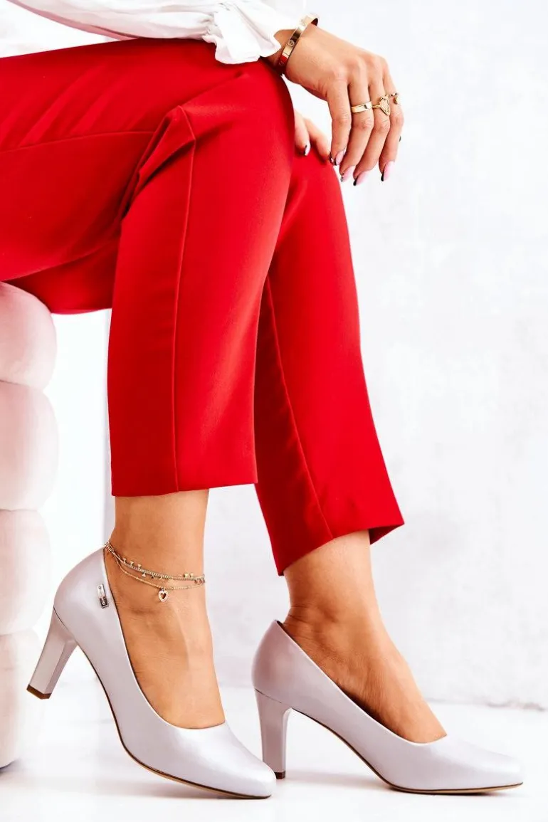 Czółenka Damskie Sergio Leone Srebrne Perłowe Orsola