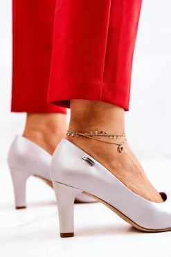 Czółenka Damskie Sergio Leone Srebrne Perłowe Orsola